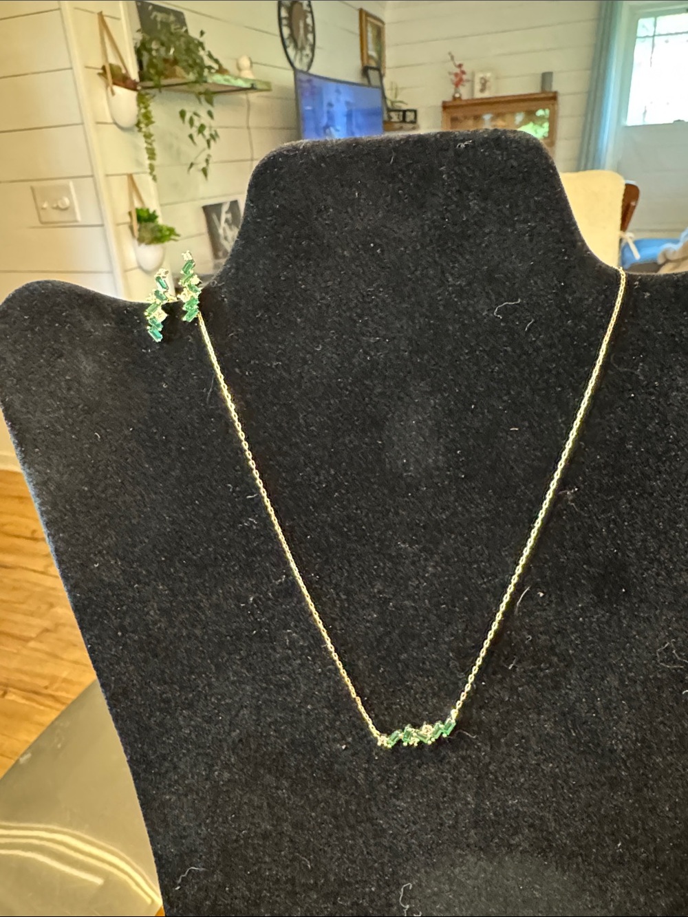 Adina Eden Gold Necklace with Green Crystal Accent and Matching Studs (3)